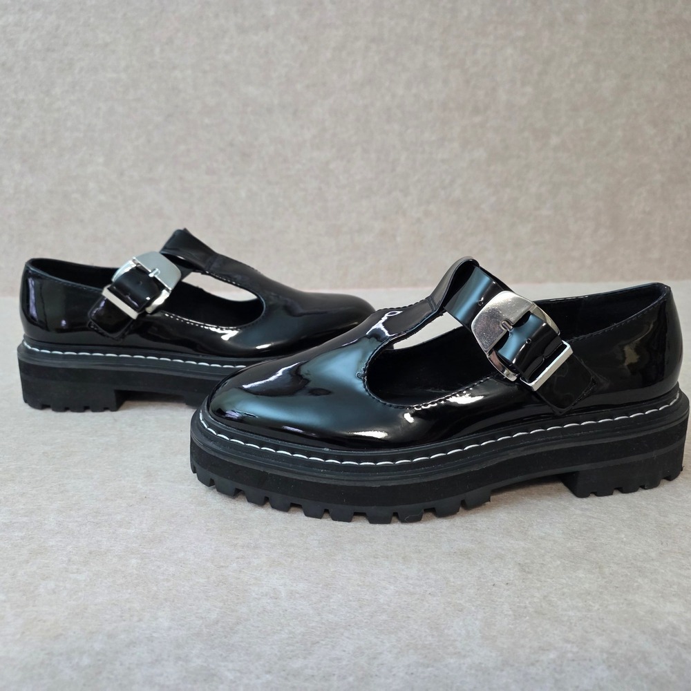 Steve Madden Suzey Patent T Strap Chunky Mary Janes Sz 7 Black Y2K Goth Grunge - Picture 6 of 13